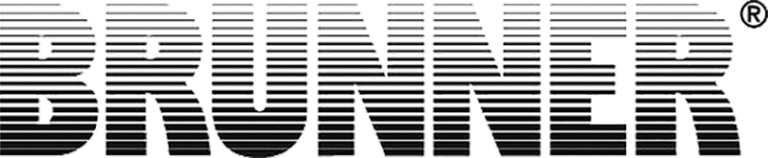 Textlogotyp med ordet "BRUNNER" i svart, horisontellt linjerat stil, mot transparent bakgrund.