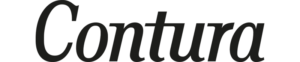 Svart textlogo med ordet "Contura" i kursiv stil på vit bakgrund.