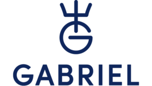 Logotyp för Gabriel Keramik med stiliserat "G" och kronliknande symbol ovanför, i mörkblå färg mot vit bakgrund.