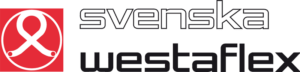 Logotyp för Svenska Westaflex med röd och vit symbol samt svart text på vit bakgrund.